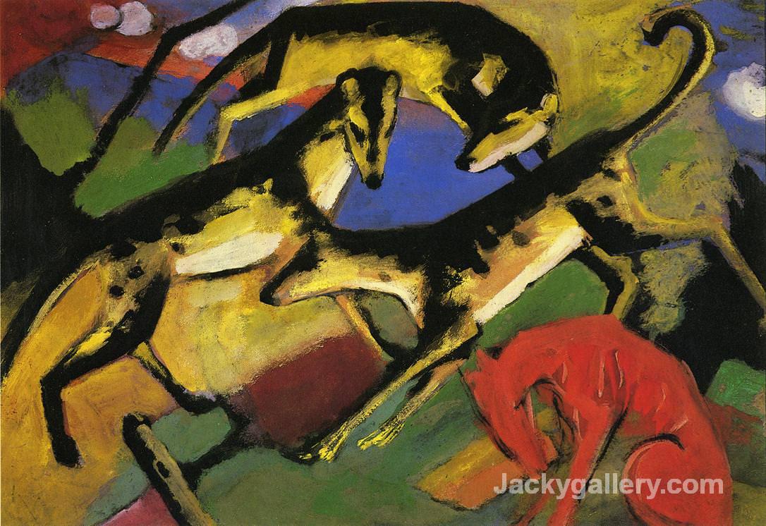 Playing Dogs by Franz Marc paintings reproduction